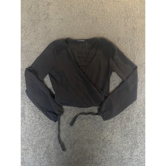Brandy Melville Tops - Brand Melville Blouse Top Women's Large Black V-Neck Back Tie Waist Pullover